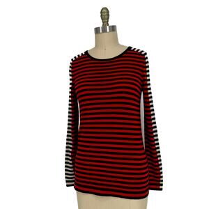 Akris Punto Elements Tricolor Mix-Striped Wool Knit Sweater Top size US 8